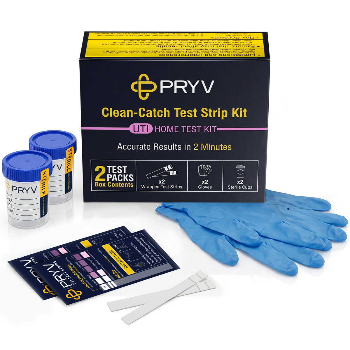2 in 1 UTI Test Strips for Women & Men with Sterile Cups & Gloves | Individually Wrapped & Trusted by Doctors Private at Home UTI Test Strip - Accurate Results in 2 Minutes - 2 Tests